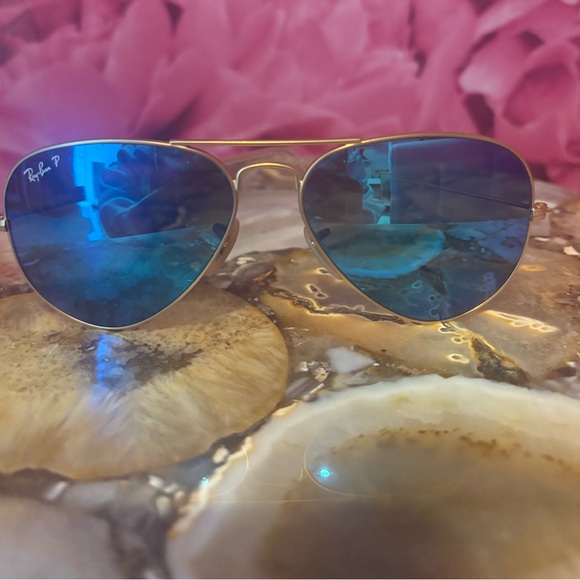 Ray-Ban Accessories - Ray-Ban Gold Frame Sunglasses with Blue Lenses
